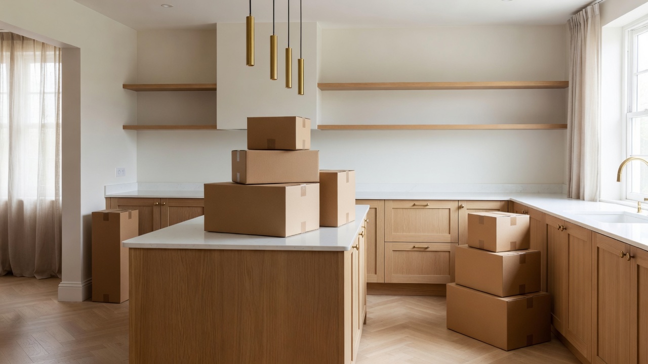 Kitchen packed and ready to move